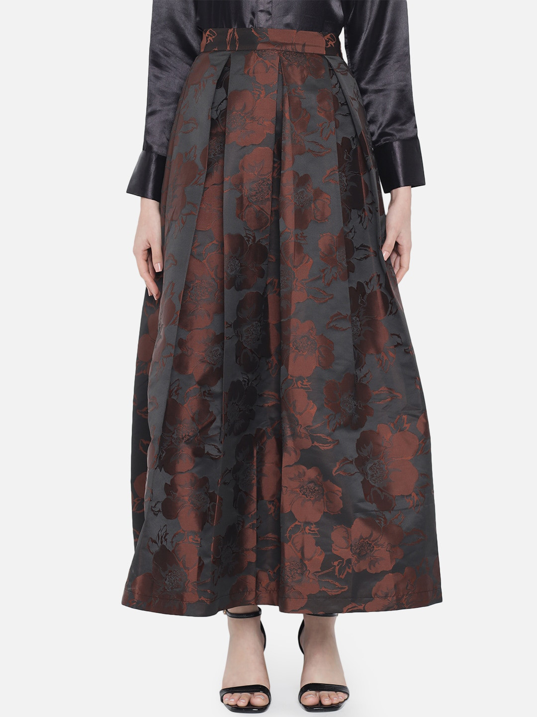 

Orchid Blues Brown & Black Textured Silk Skrit