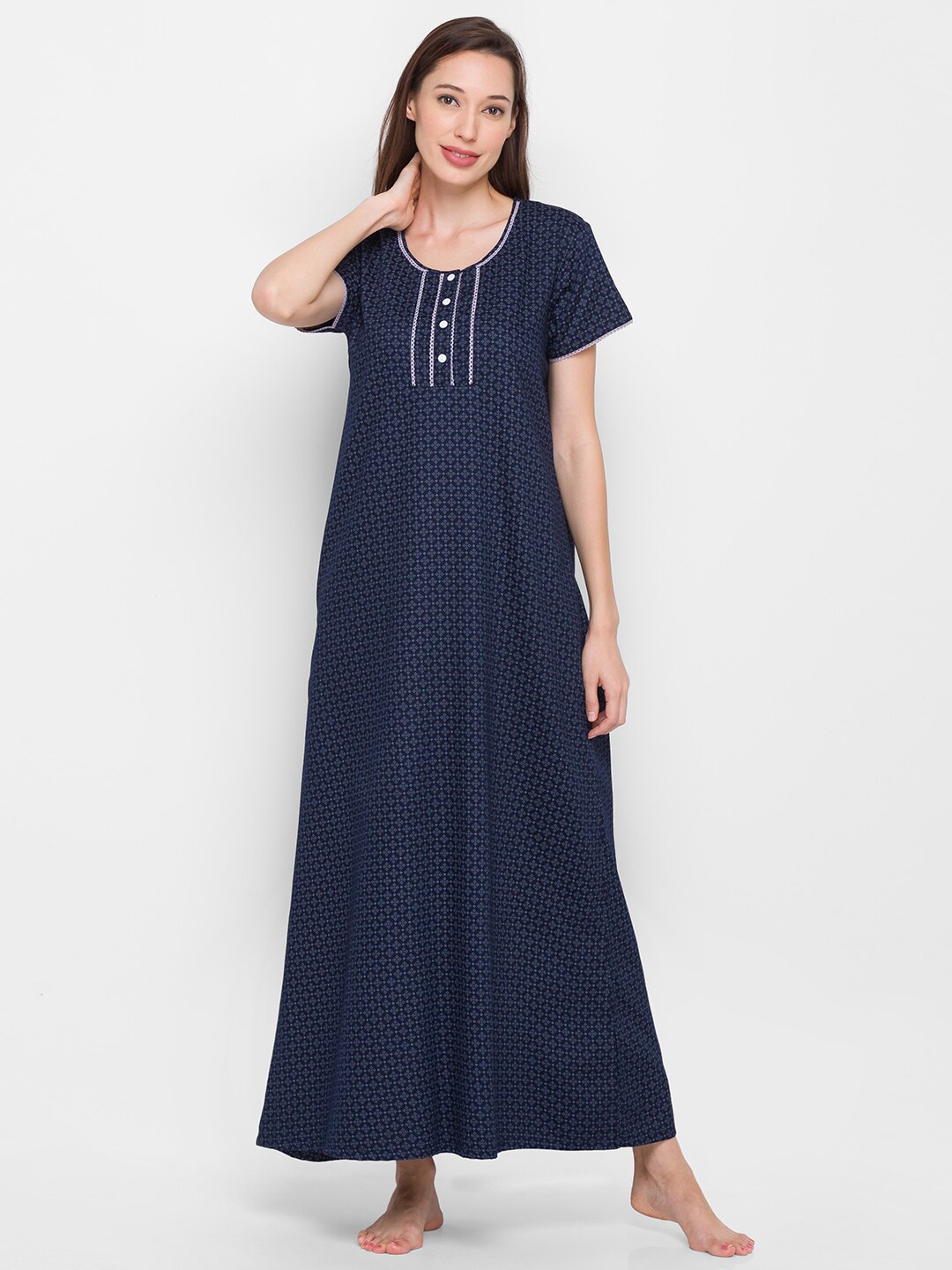 

XIN Navy Blue Printed Maxi Nightdress
