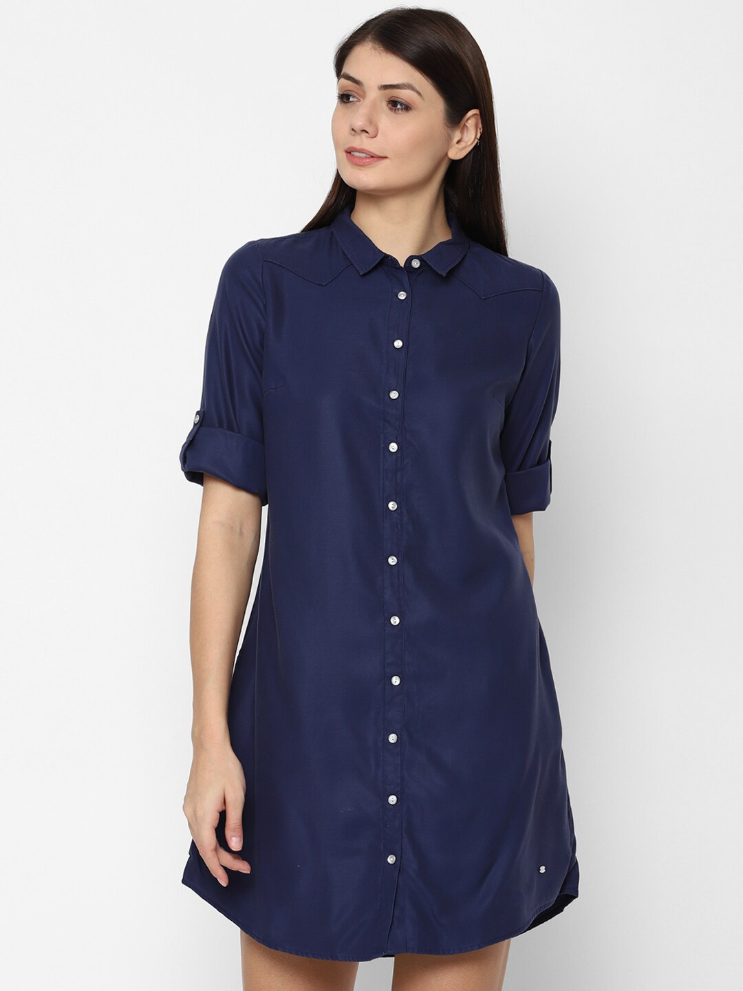 

Allen Solly Woman Navy Blue Solid Shirt Dress