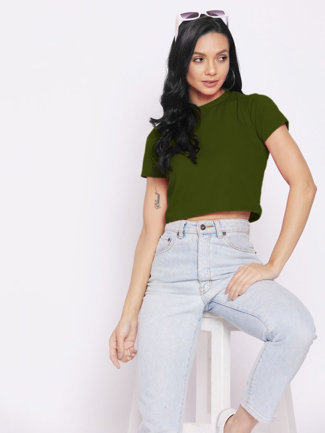 

Uptownie Lite Women Stretchable Fitted Basic Top, Green