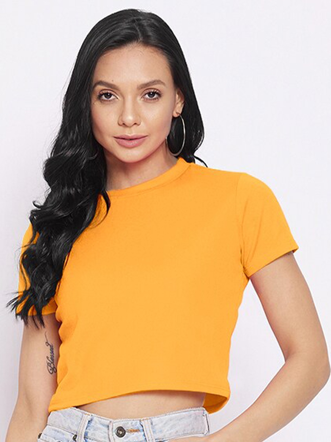 

Uptownie Lite Stretchable High Neck Crop Top, Yellow