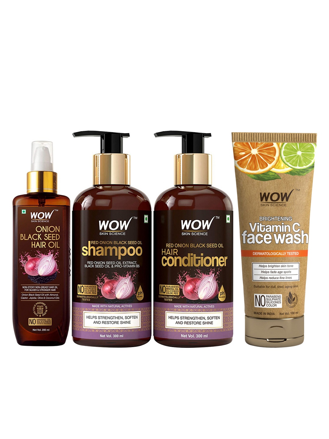 

WOW SKIN SCIENCE Onion Black Seed Oil Ultimate Hair Care Kit with Face Wash, Brown