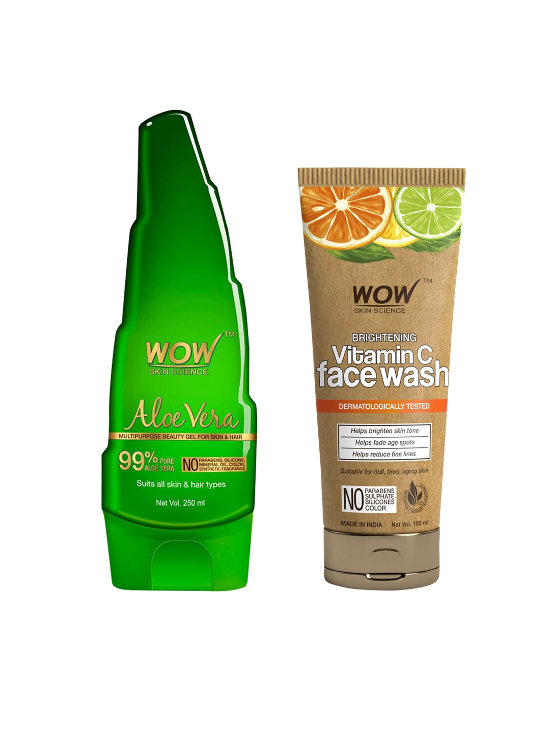 

WOW SKIN SCIENCE Set of Pure Aloe Vera Gel & Vitamin C Face Wash, Green