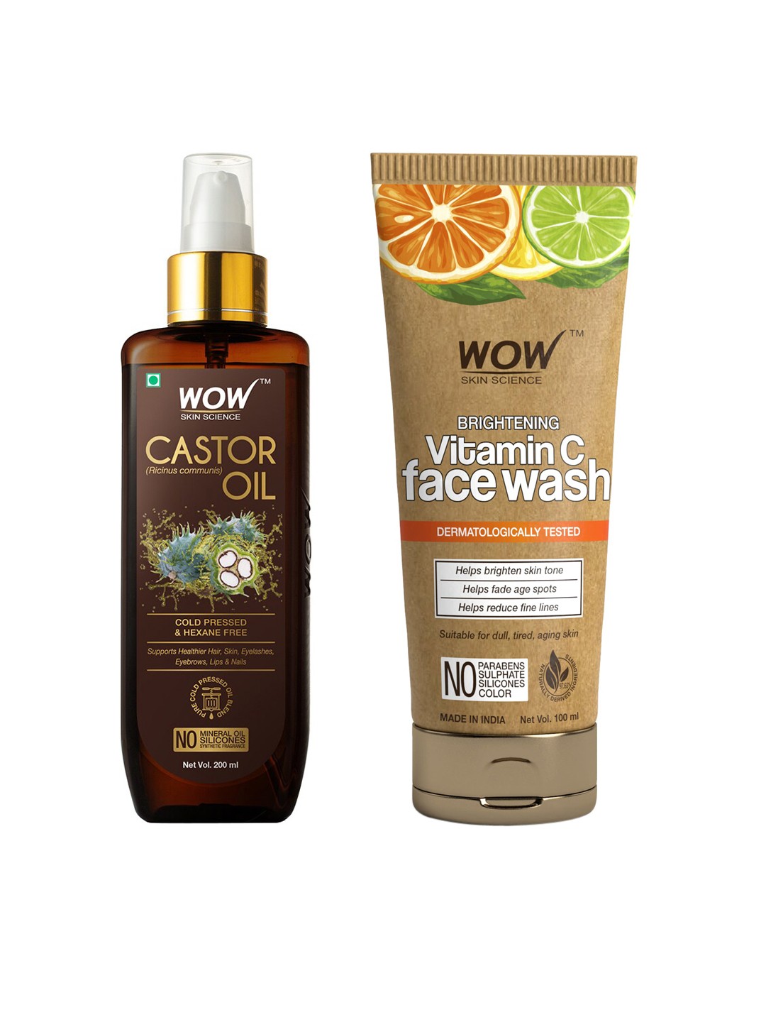 

WOW SKIN SCIENCE Set of Castor Oil & Vitamin C Face Wash, Brown