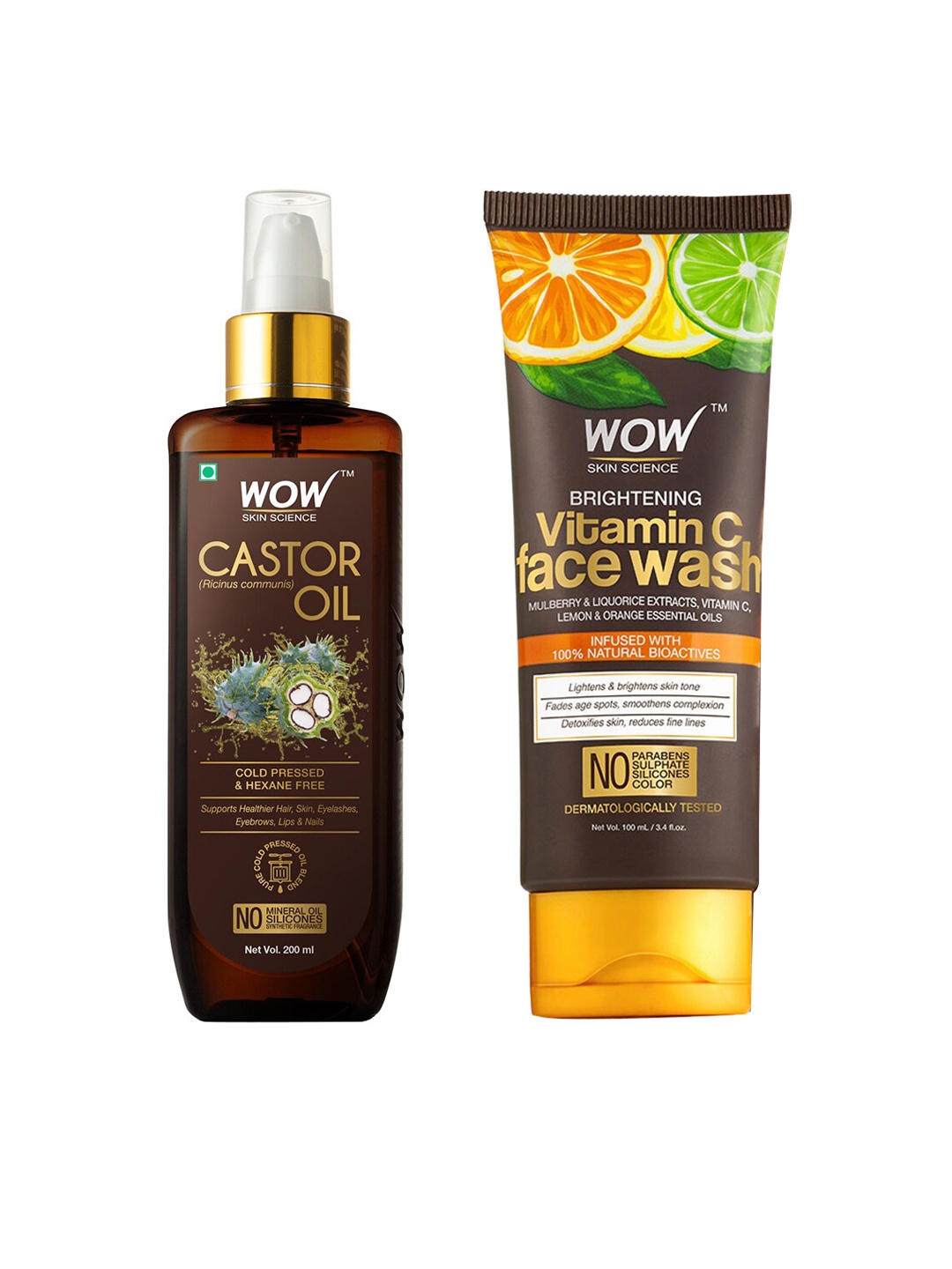 

WOW SKIN SCIENCE Set of Castor Oil & Vitamin C Face Wash, Brown