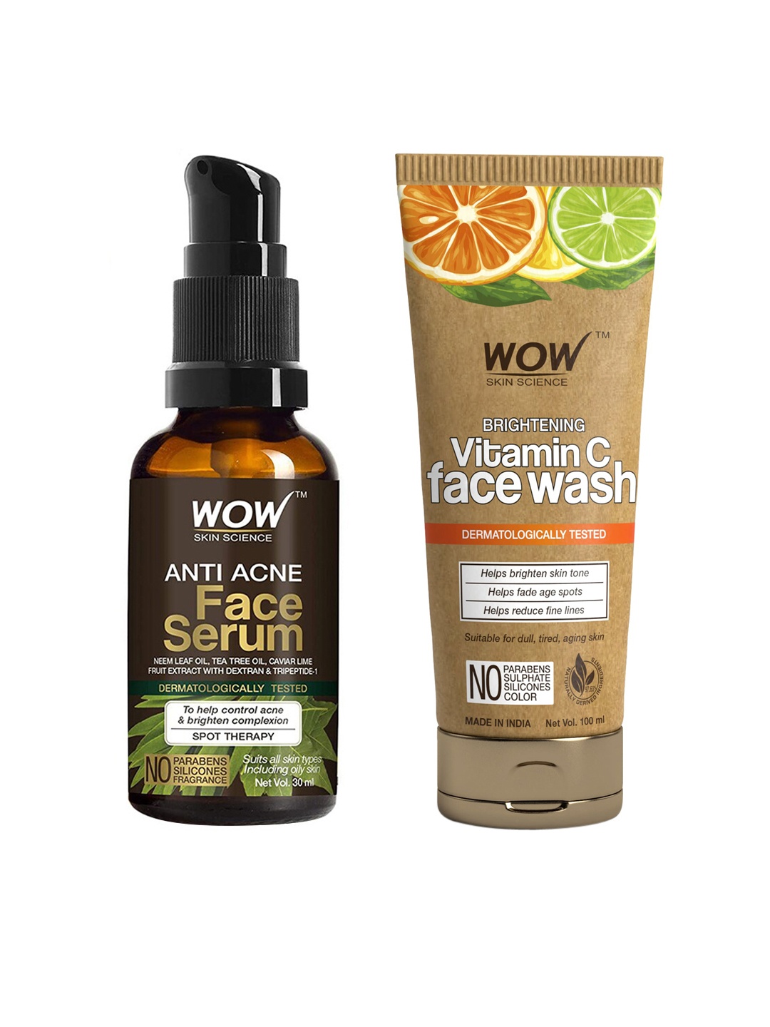 

WOW SKIN SCIENCE Set of Anti Acne Face Serum & Vitamin C Face Wash, Brown