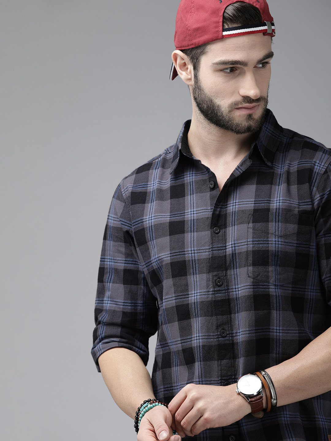 

Roadster Men Black Checked Casual Pure Cotton Shirt