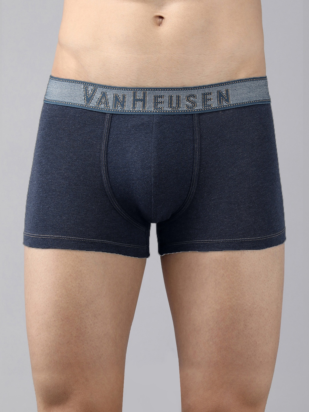 

Van Heusen Men Navy Dark Denim Jacquard Waistband Plush Back Elasticized Waistband Trunk, Navy blue