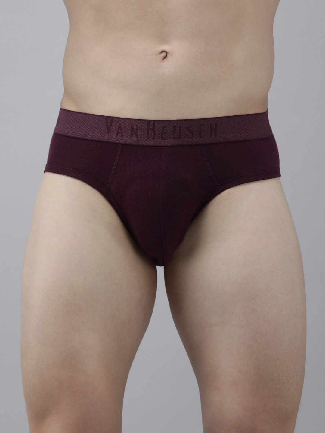

Van Heusen Men Deep Wine Solid Colour Fresh Mesh Stretch AIR Series Brief, Burgundy