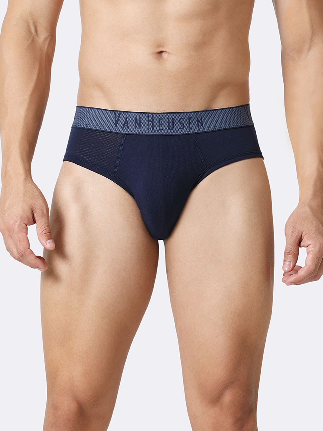 

Van Heusen Men Solid Colour Fresh Mesh Stretch AIR Series Brief, Navy blue