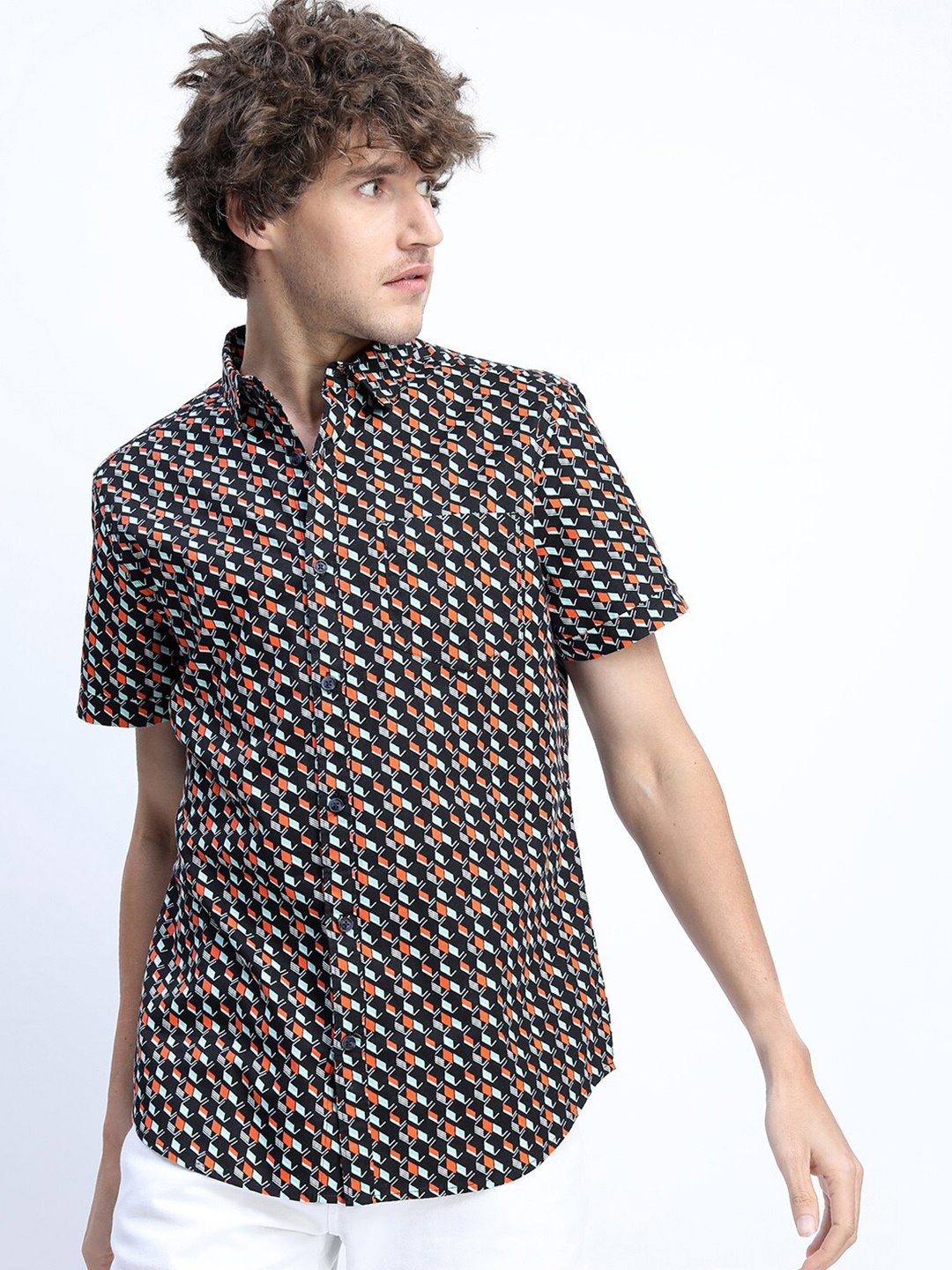 

HIGHLANDER Men Black Slim Fit Printed Casual Shirt