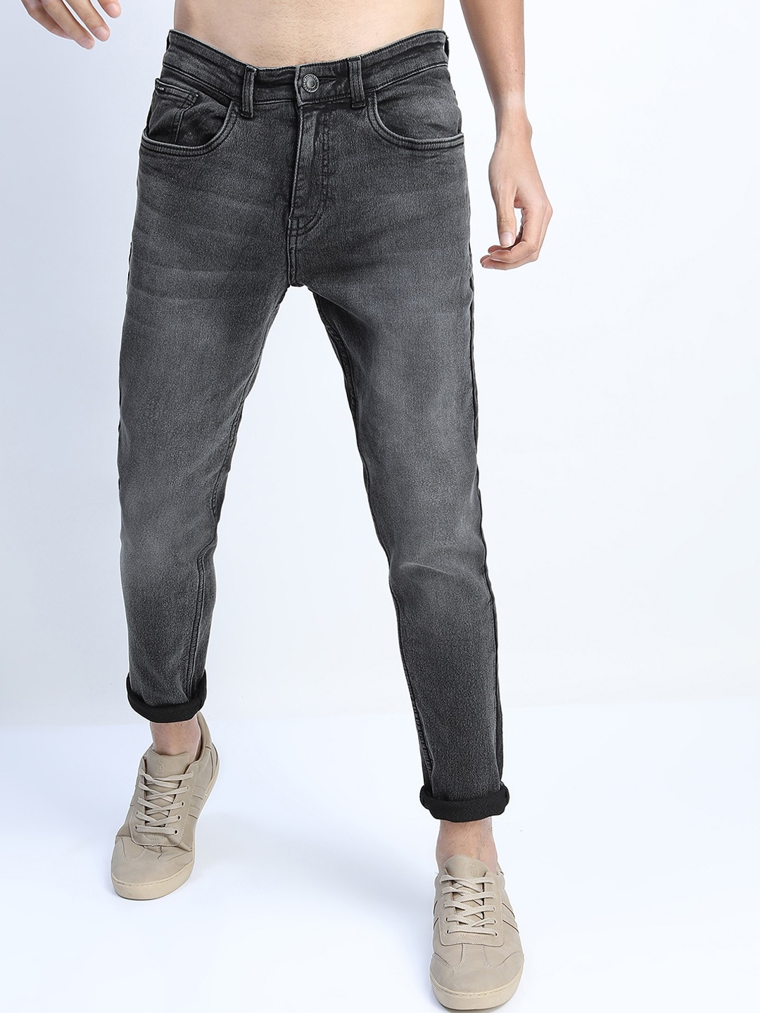

HIGHLANDER Men Charcoal Grey Tapered Fit Heavy Fade Stretchable Jeans