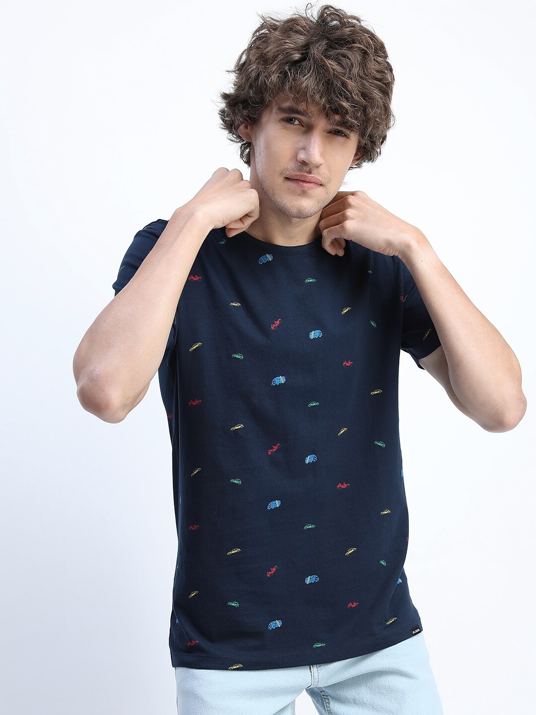 

HIGHLANDER Men Navy Blue Printed Slim Fit T-shirt