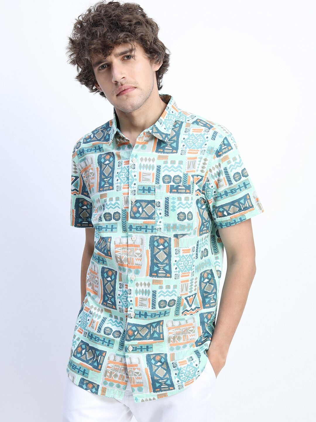 

HIGHLANDER Men Green Slim Fit Printed Casual Shirt