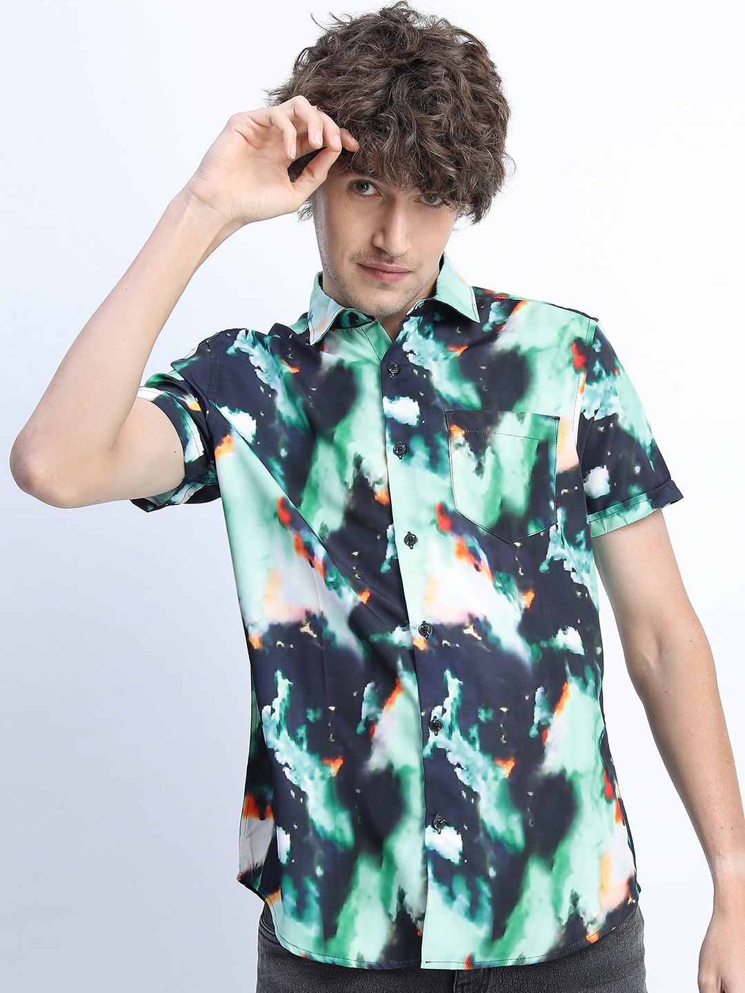 

HIGHLANDER Men Green & Black Printed Casual Shirt