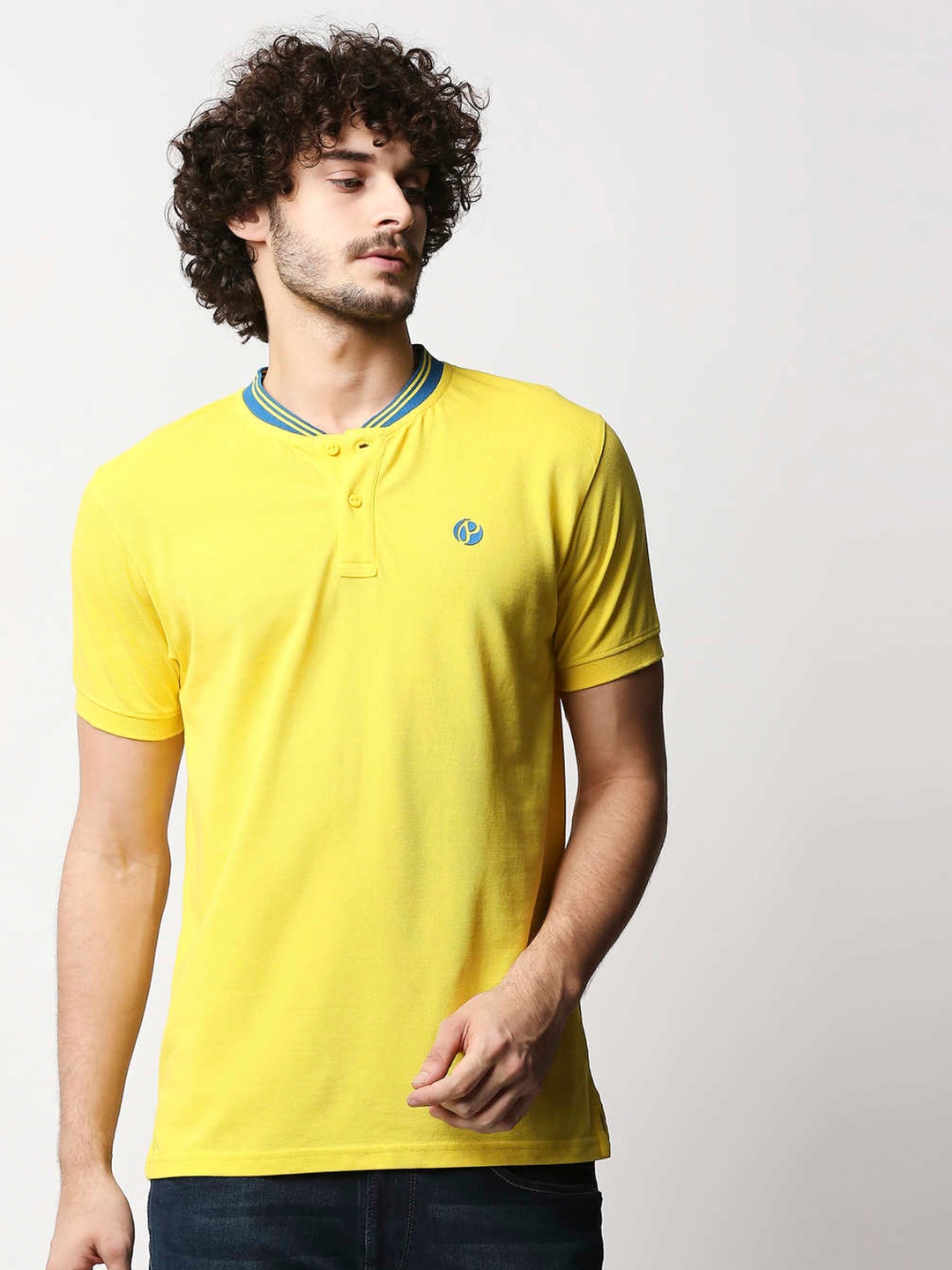 

Pepe Jeans Men Yellow Henley Neck T-shirt