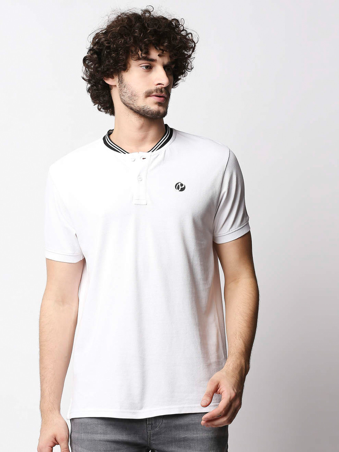 

Pepe Jeans Men White Henley Neck T-shirt