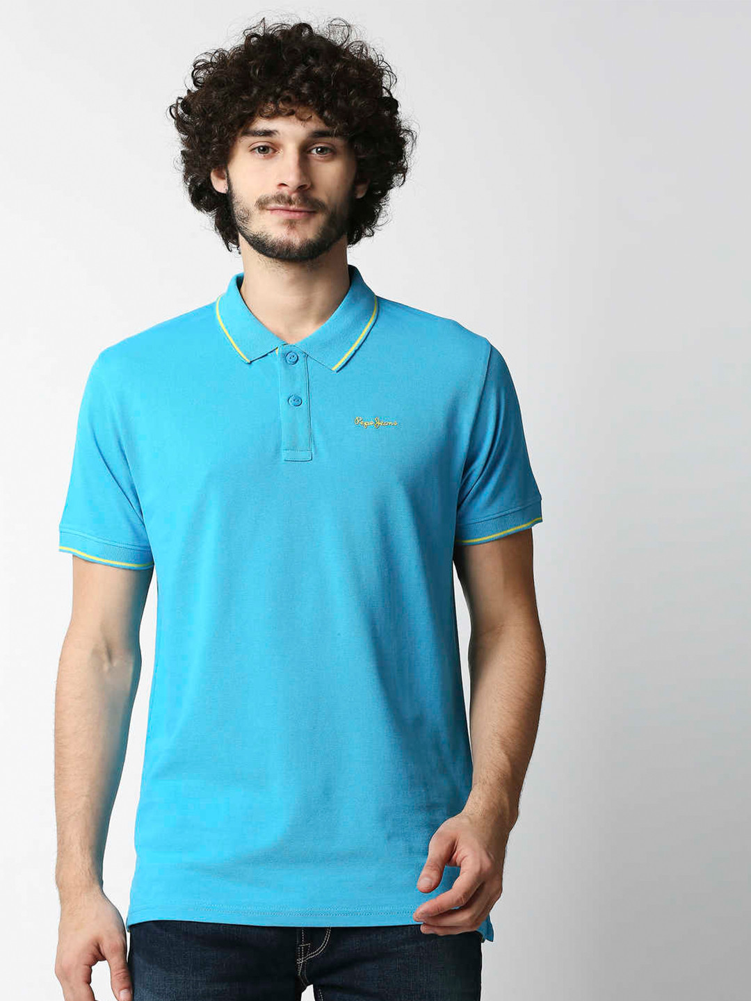 

Pepe Jeans Men Blue Solid Polo Collar T-shirt