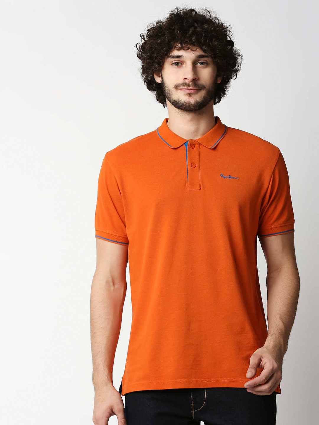 

Pepe Jeans Men Orange Polo Collar T-shirt