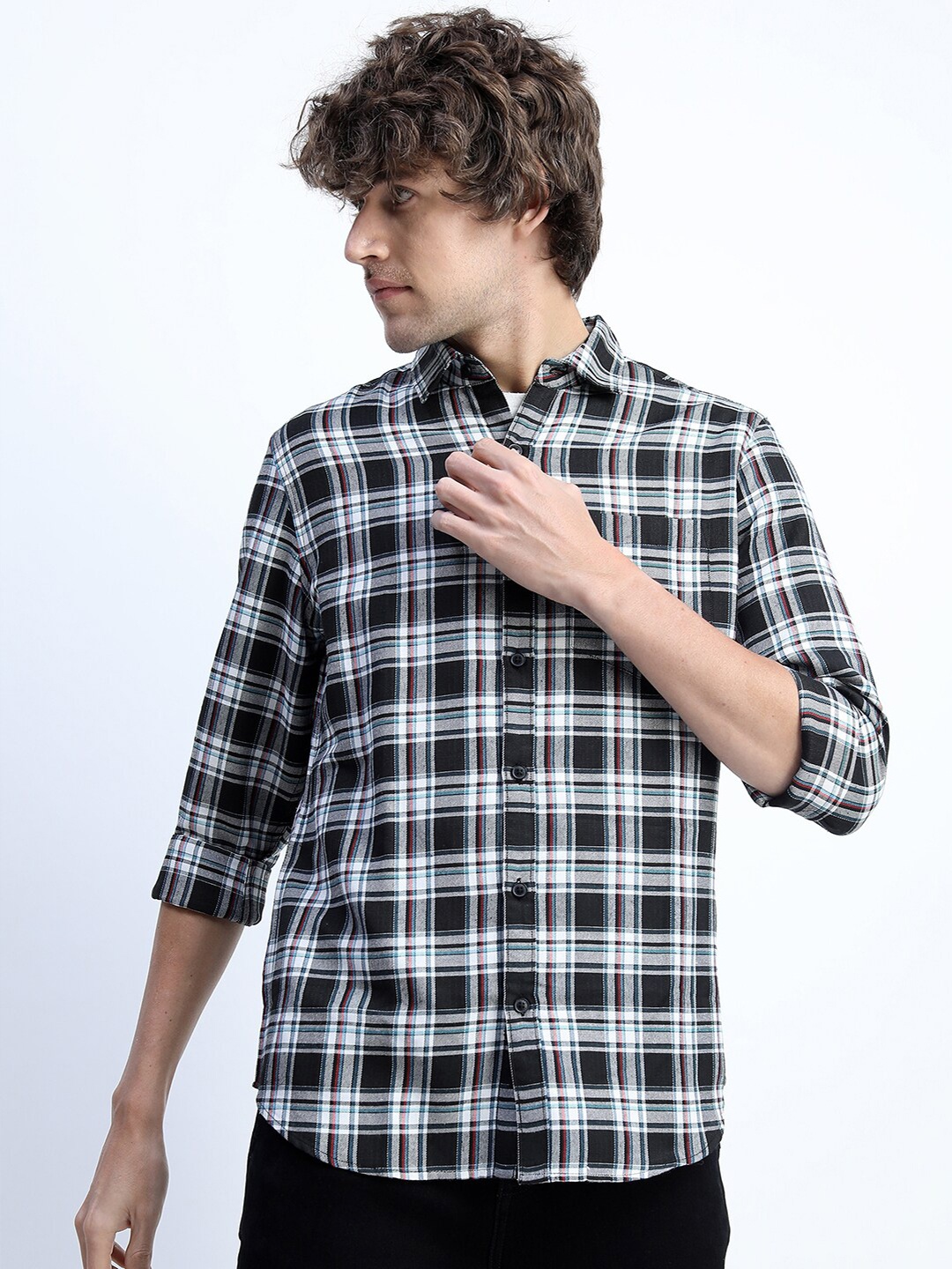 

KETCH Men Black Slim Fit Gingham Checks Checked Casual Shirt