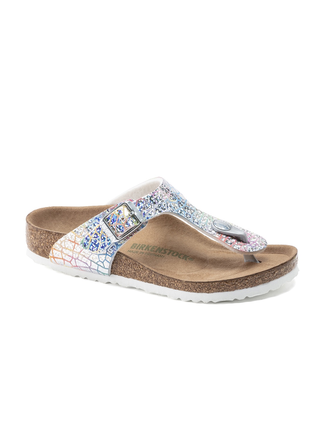 

Birkenstock Gizeh Vegan Flashy Hologram Silver Narrow Width Micro Fibre Thong Sandals