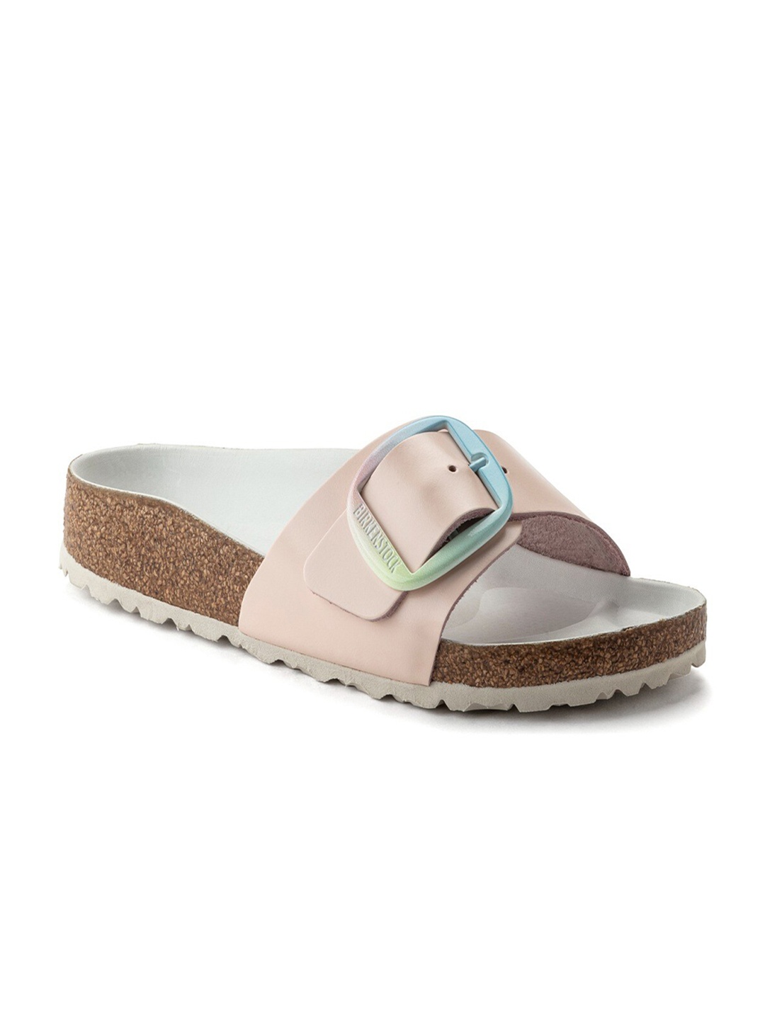 

Birkenstock Women Narrow Width Pink Printed Madrid Big Buckle Sliders