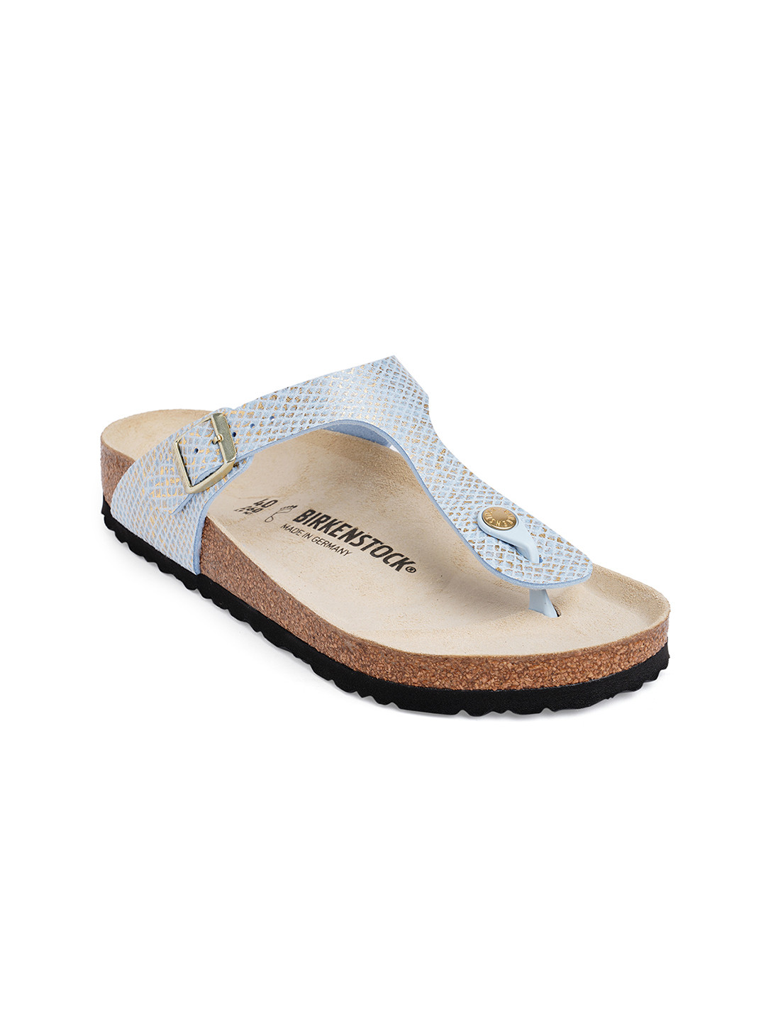 

Birkenstock Women Blue Regular Width Gizeh Shiny Python Sliders