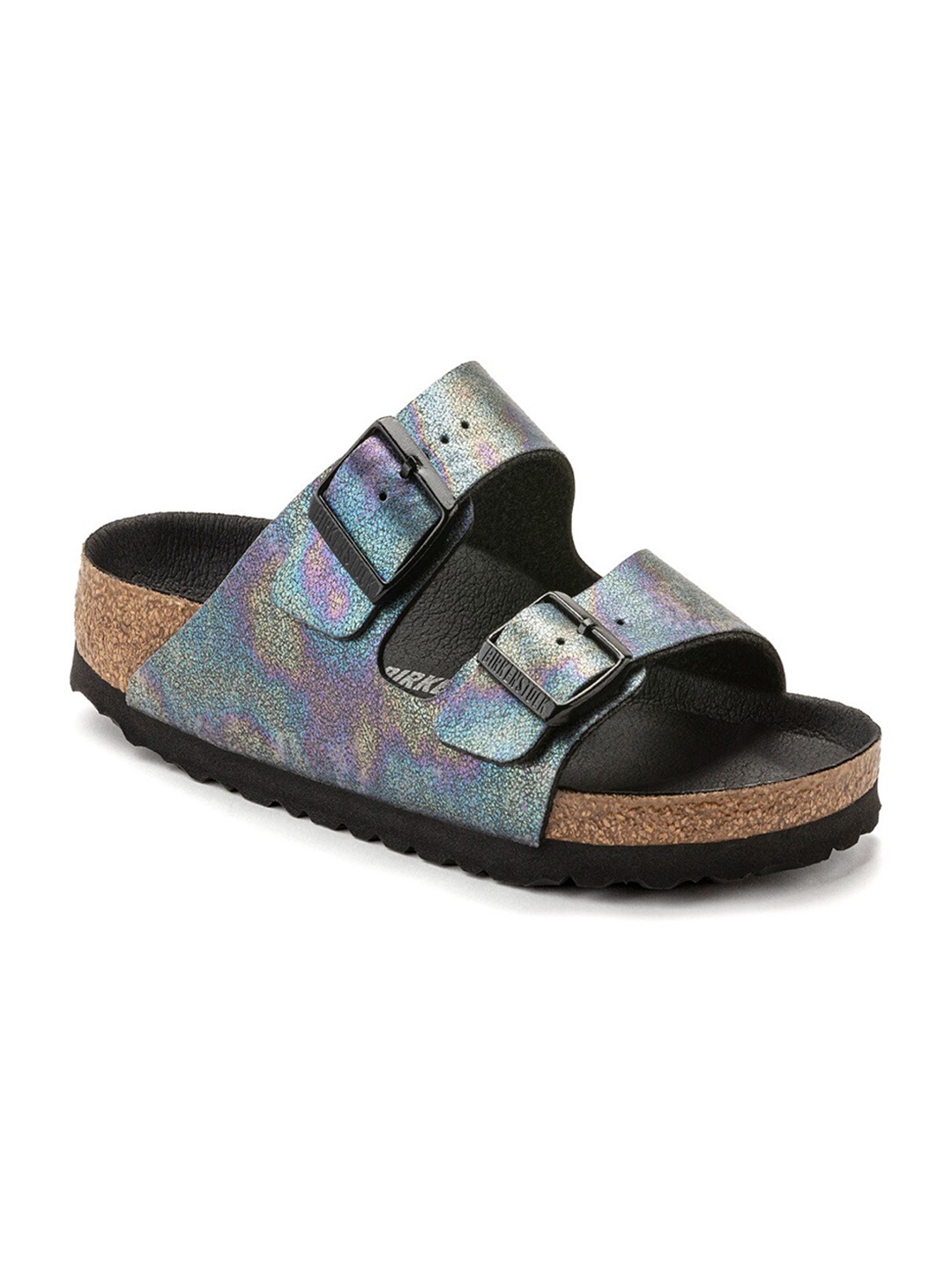 

Birkenstock Women Black Narrow Width Arizona Vegan Open Toe Flats
