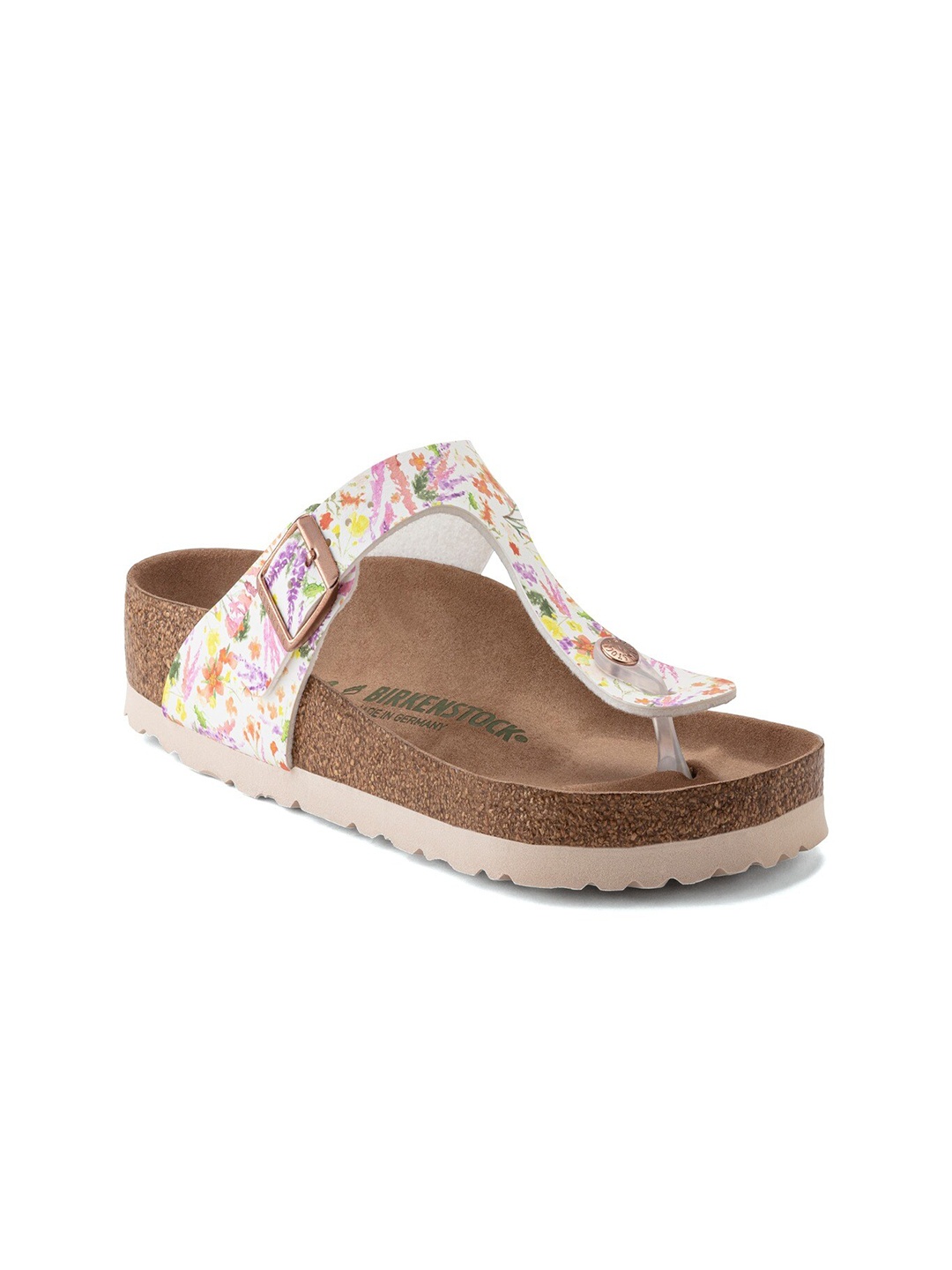 

Birkenstock Women Beige Regular Width Printed Gizeh T-Strap Flats