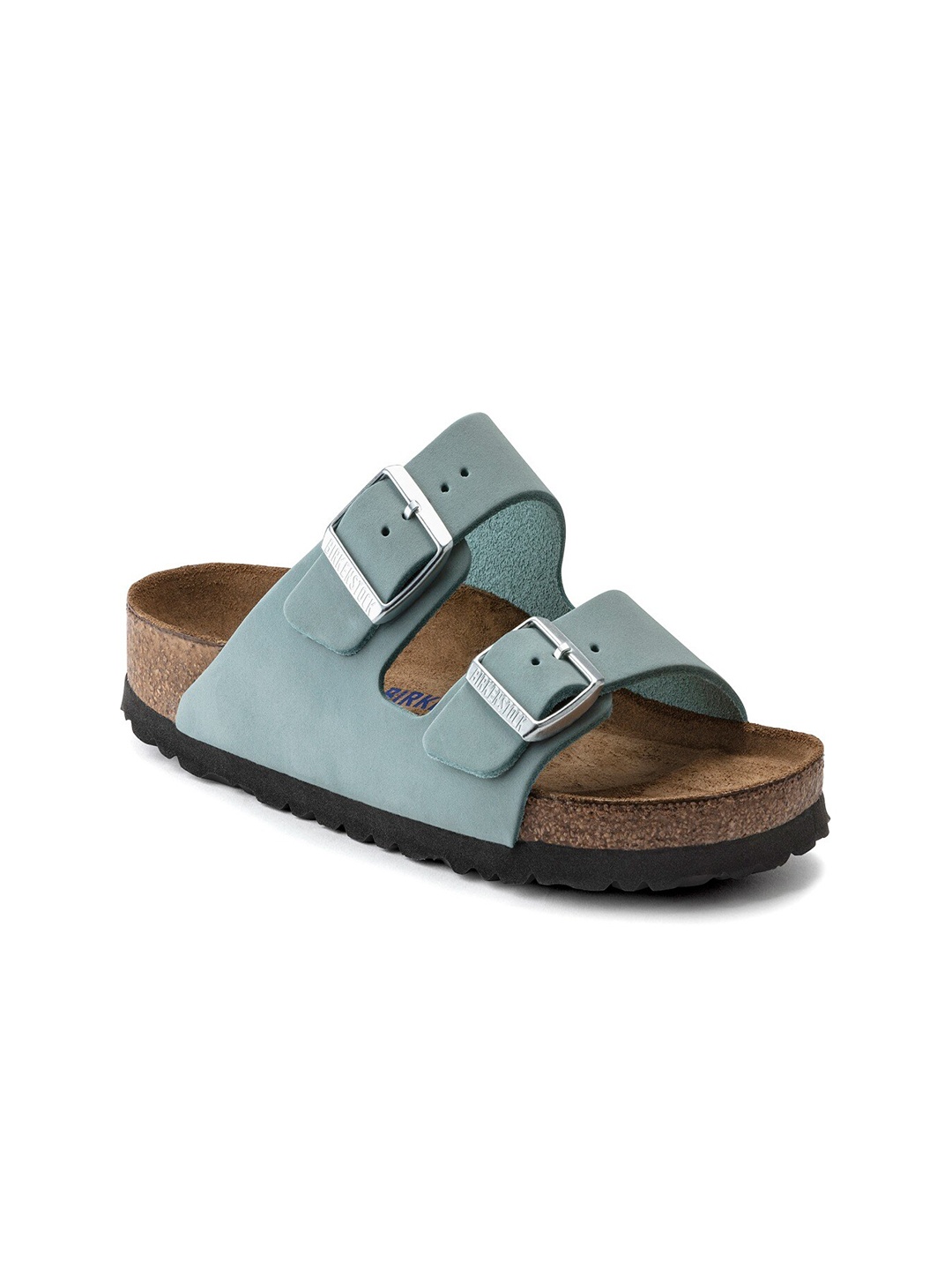 

Birkenstock Women Arizona Soft Footbed Faded Aqua Narrow Sliders, Blue
