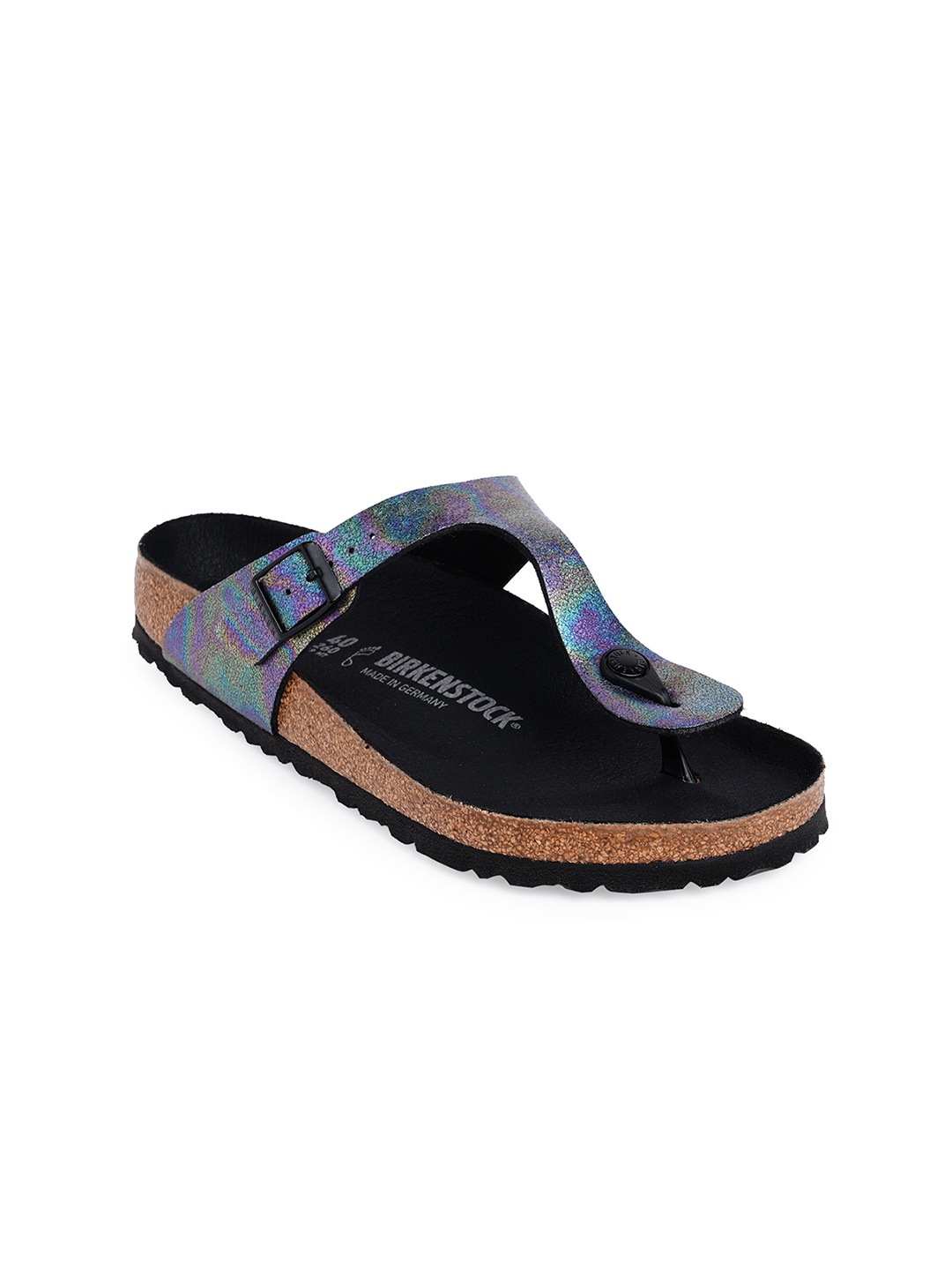 

Birkenstock Women Black Regular Width Gizeh Iridescent Sliders