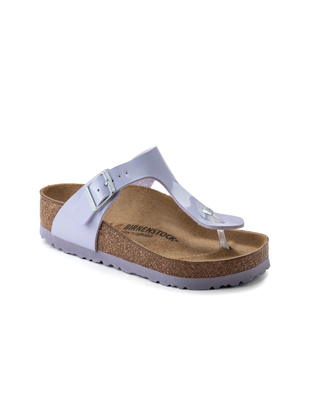 

Birkenstock Gizeh Purple Fog Regular Width Birko-Flor Patent Thong Sandals