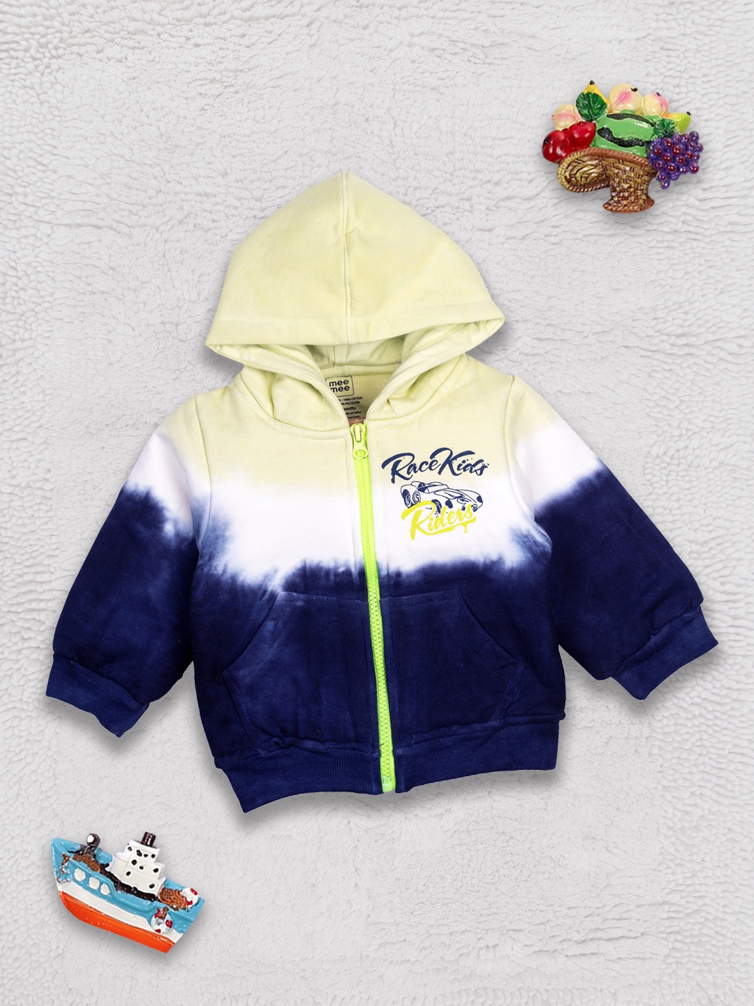 

MeeMee Boys Off White & Navy Blue Colourblocked Lightweight Bomber Jacket