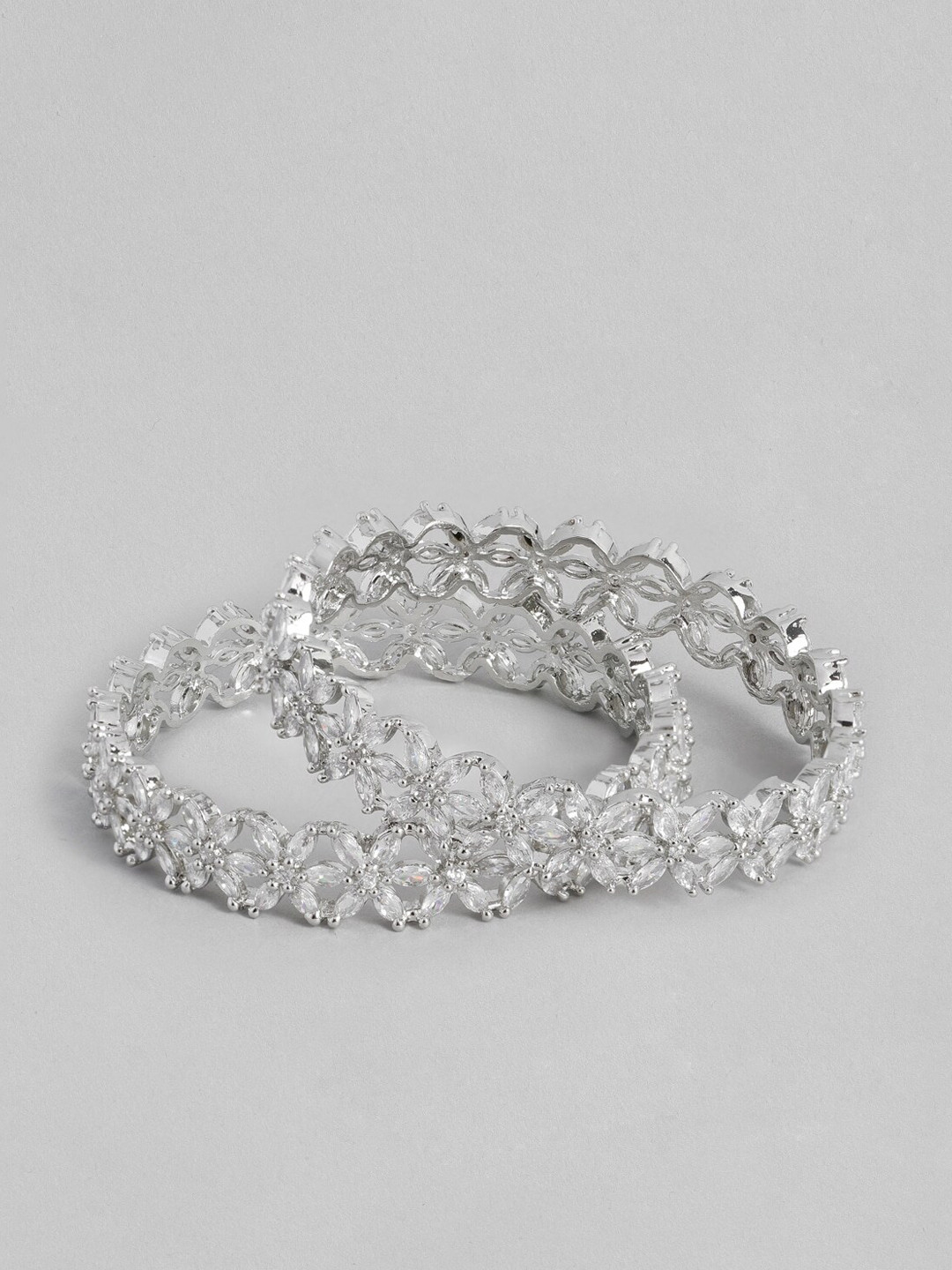 

Nathany Jewels Set of 2 Silver-Plated White Cubic Zirconia Studded Bangles