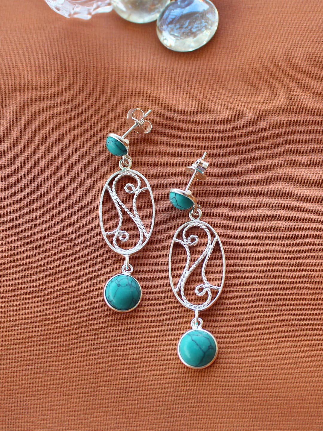 

ERILINE JEWELRY 925 Sterling Silver-Plated & Turquoise Blue Contemporary Drop Earrings