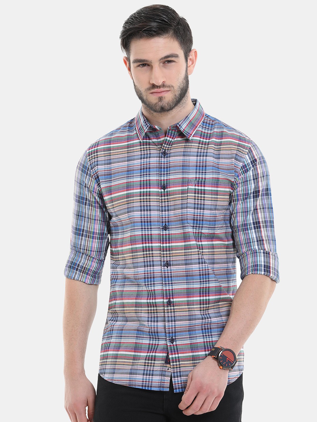 

VUDU Men Blue Comfort Tartan Checks Checked Casual Shirt