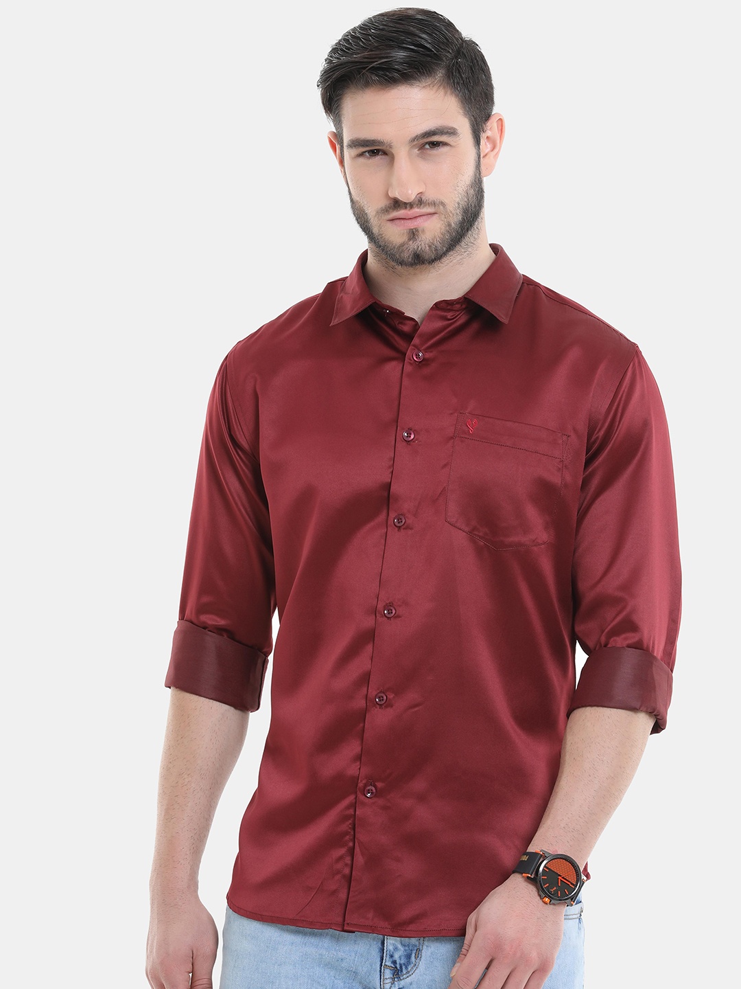 

VUDU Men Burgundy Comfort Pure Cotton Casual Shirt