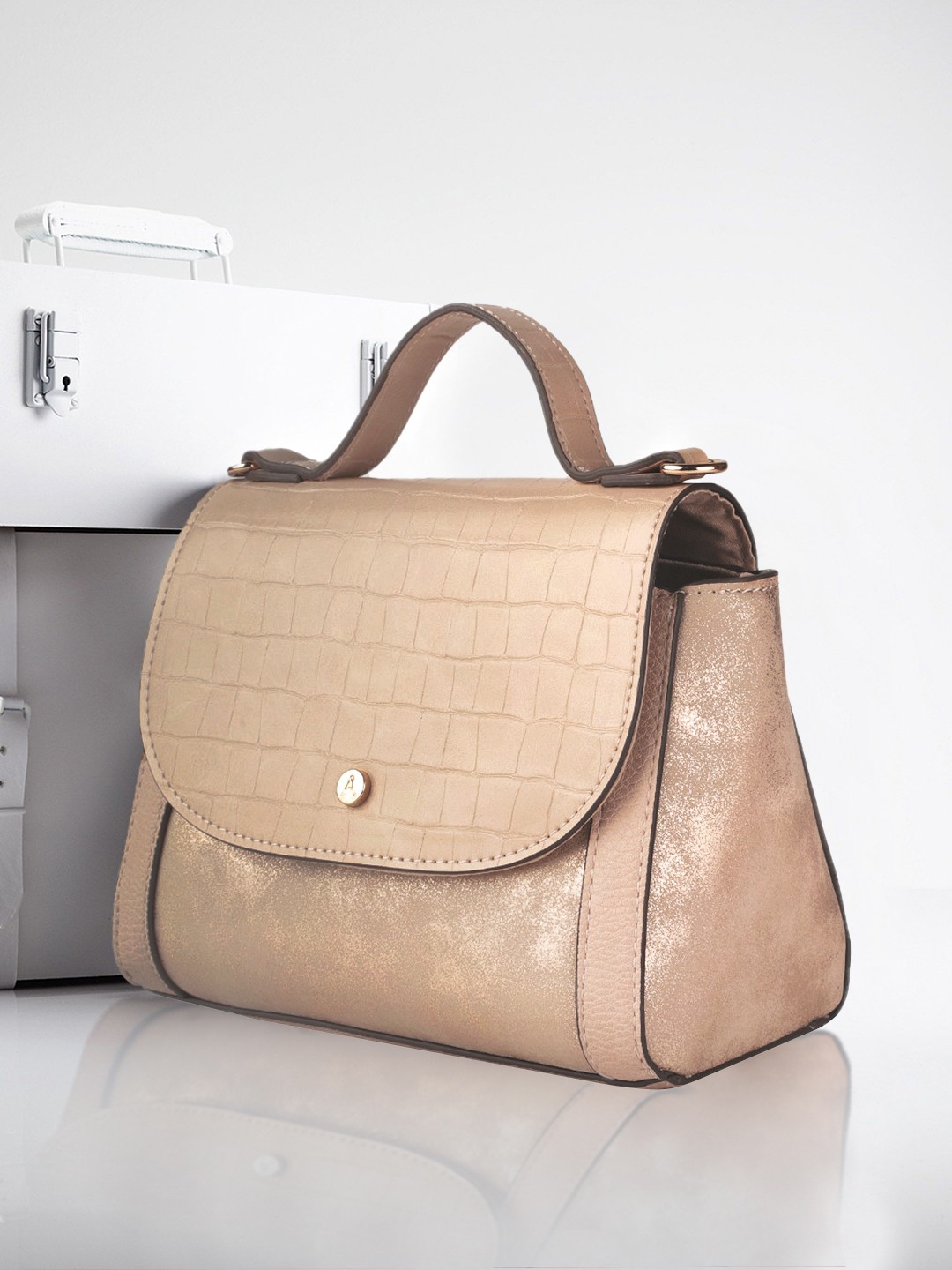 

Accessorize Beige Sheen Crocs Textured Detail Satchel