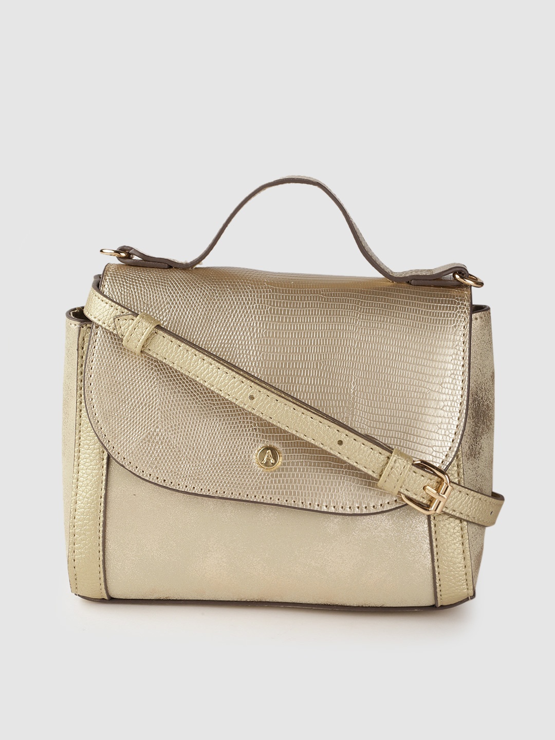 

Accessorize Gold-Toned Sheen Crocs Textured Structured Satchel