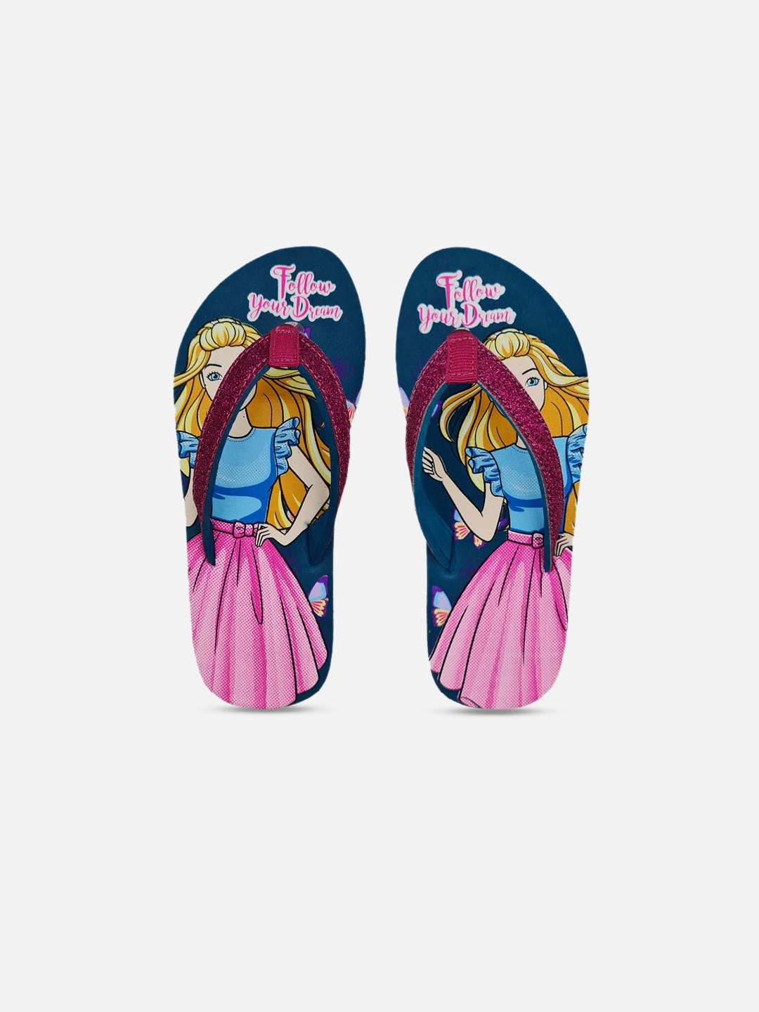 

Kids Ville Girls Teal Green & Pink Barbie Printed Rubber Thong Flip-Flops