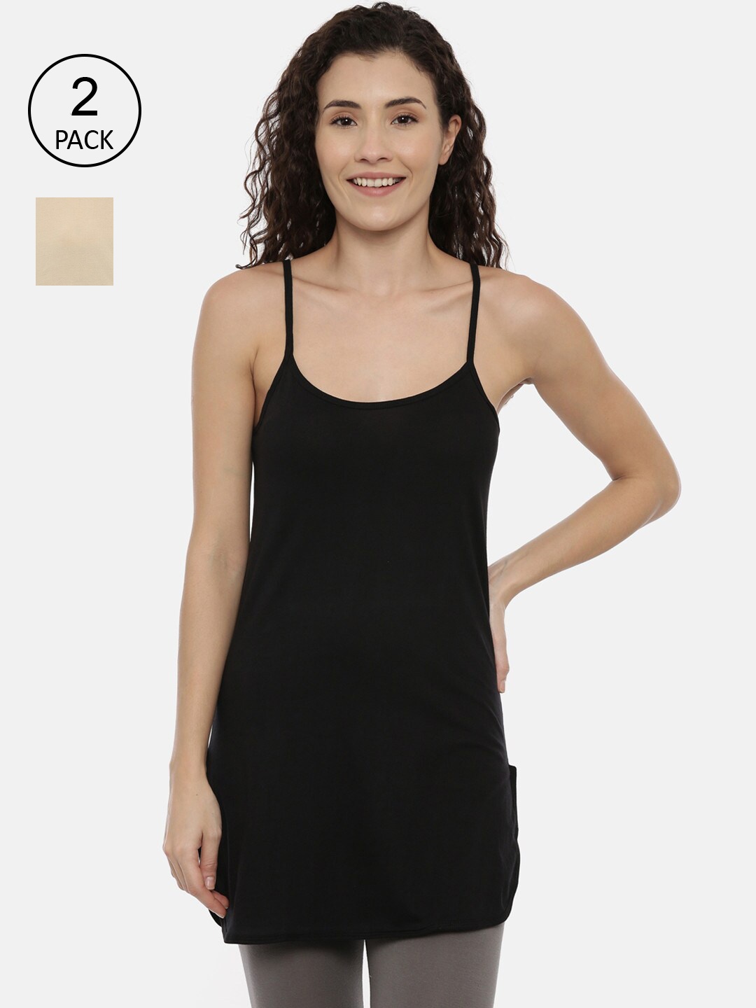

GOLDSTROMS Women Pack of 2 Solid Camisoles, Black