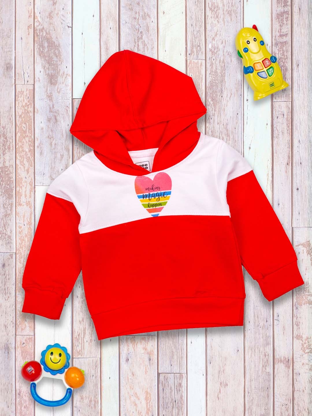 

MeeMee Red & White Colourblocked Top