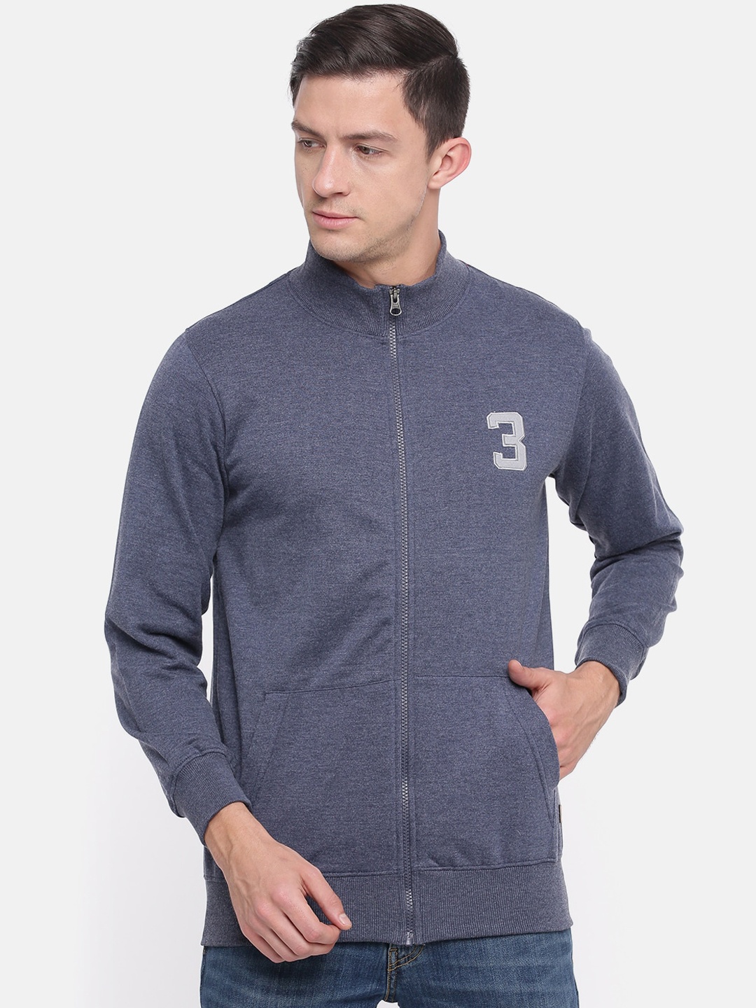 

ONN Men Navy Blue & Grey Cotton Bomber Jacket