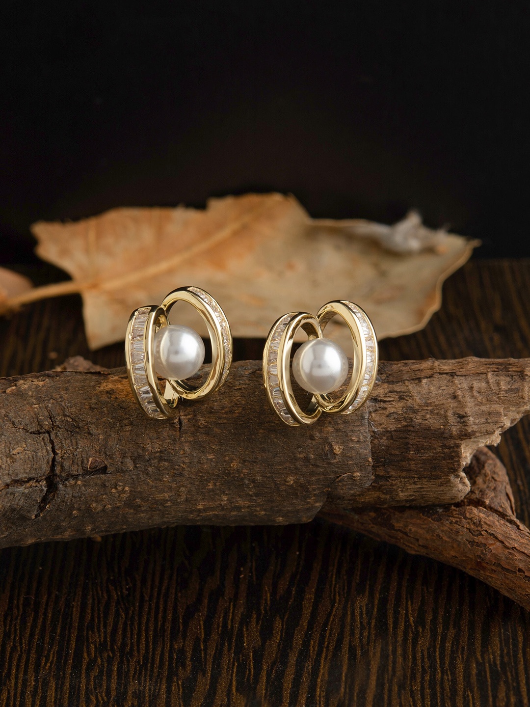 

E2O Gold-Toned Contemporary Studs Earrings