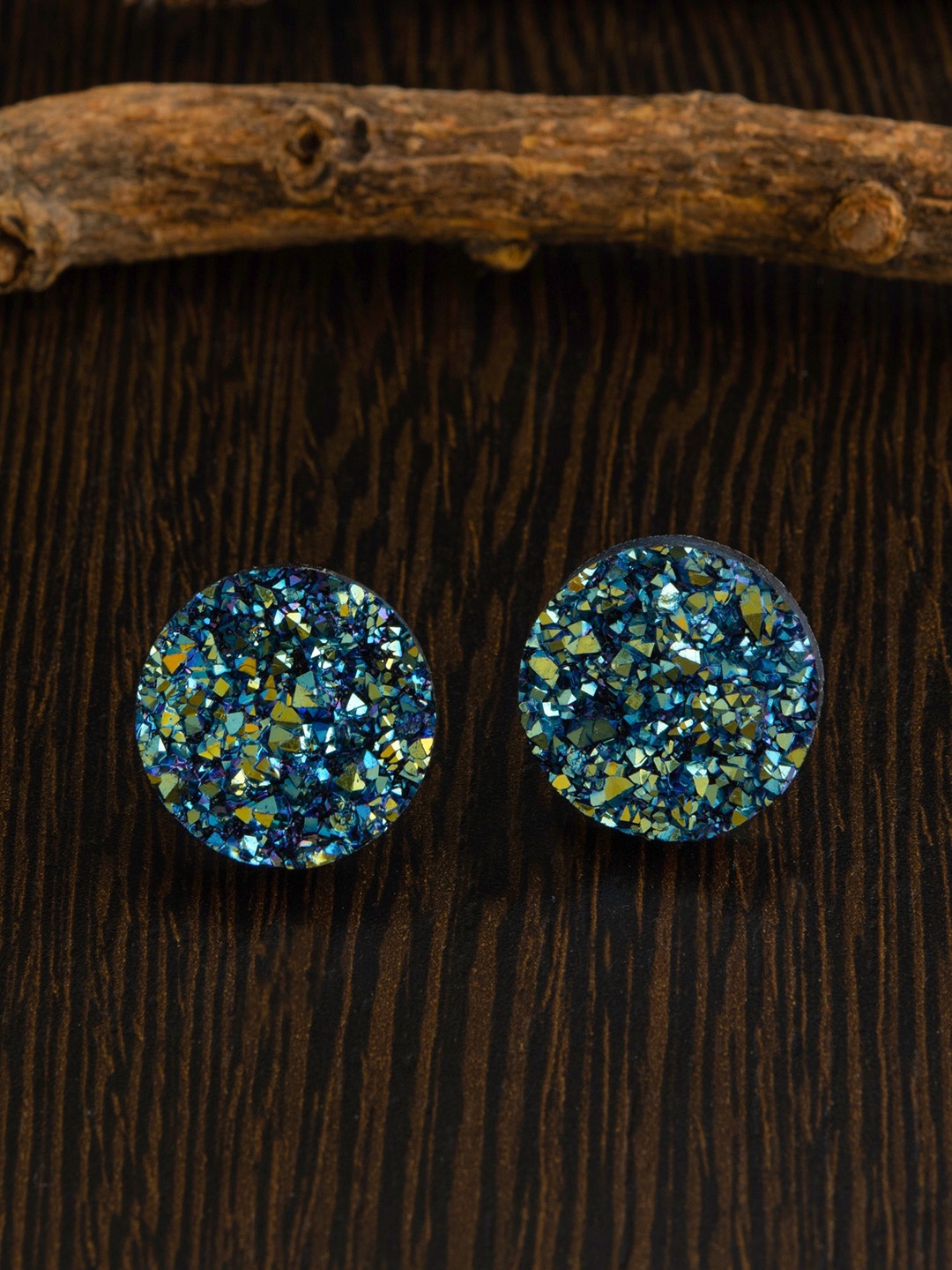

E2O Rose Gold-Plated Green & Blue Circular Studs