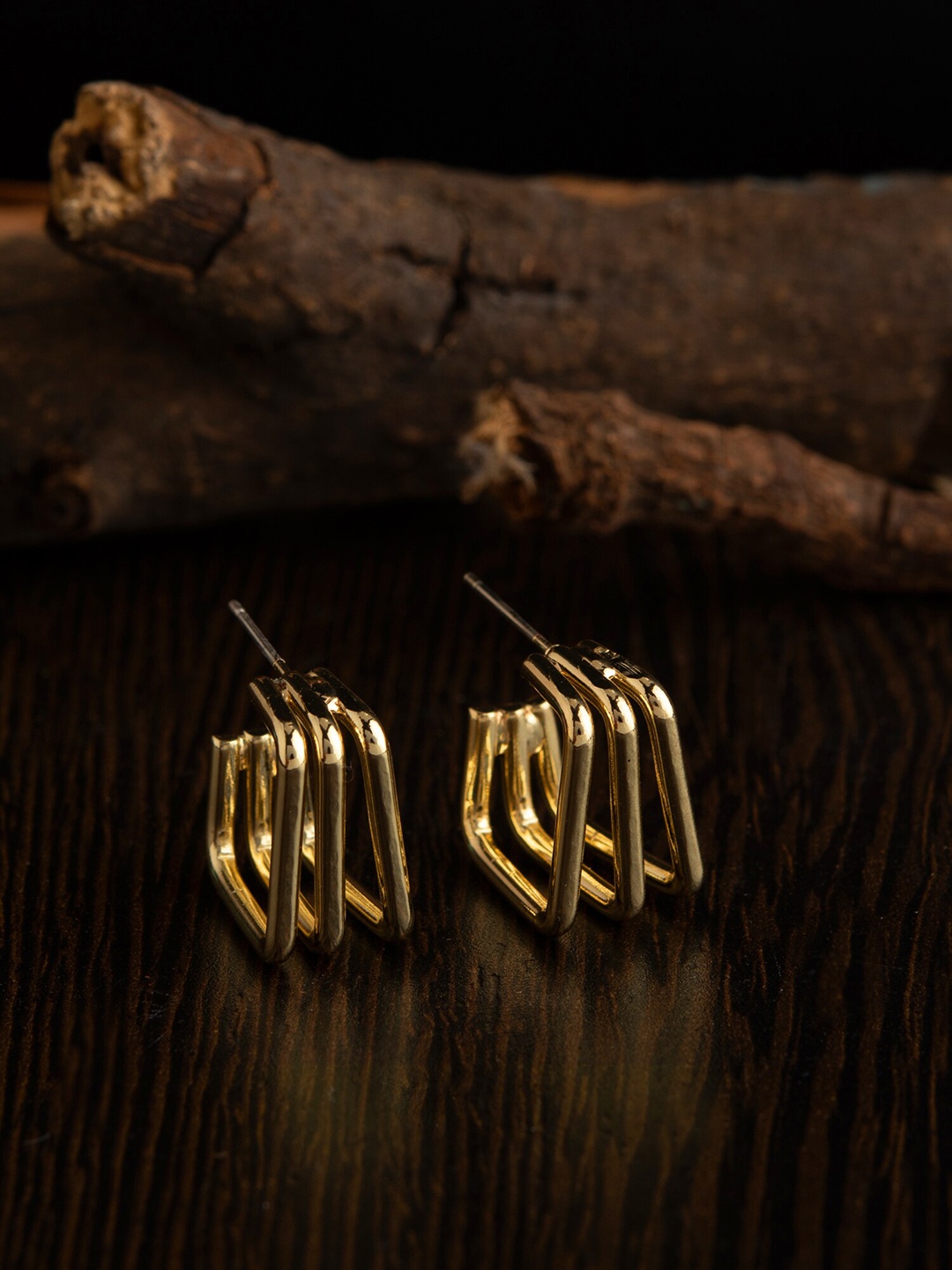 

E2O Gold-Toned Contemporary Studs Earrings