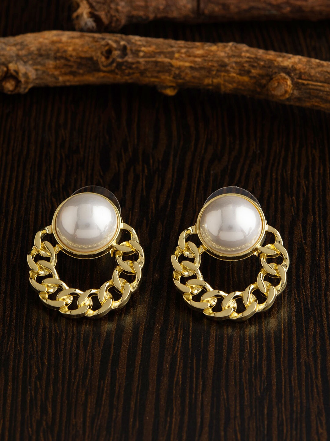 

E2O Gold-Plated & White Circular Studs