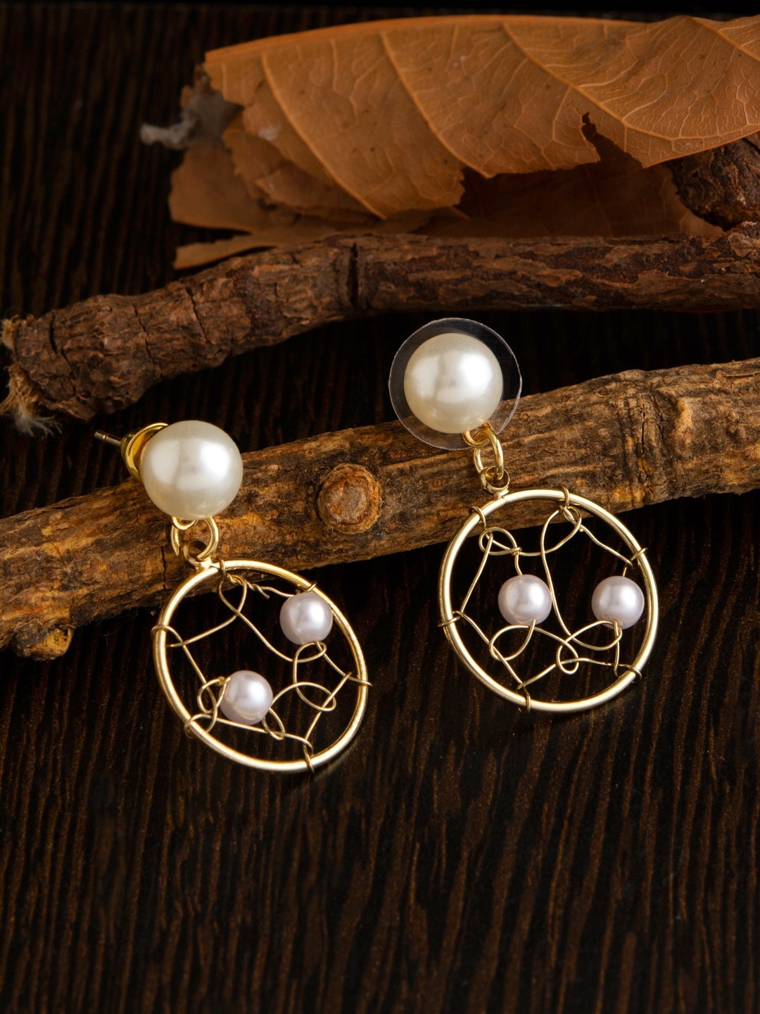 

E2O Rose Gold-Plated Gold-Toned & White Circular Drop Earrings