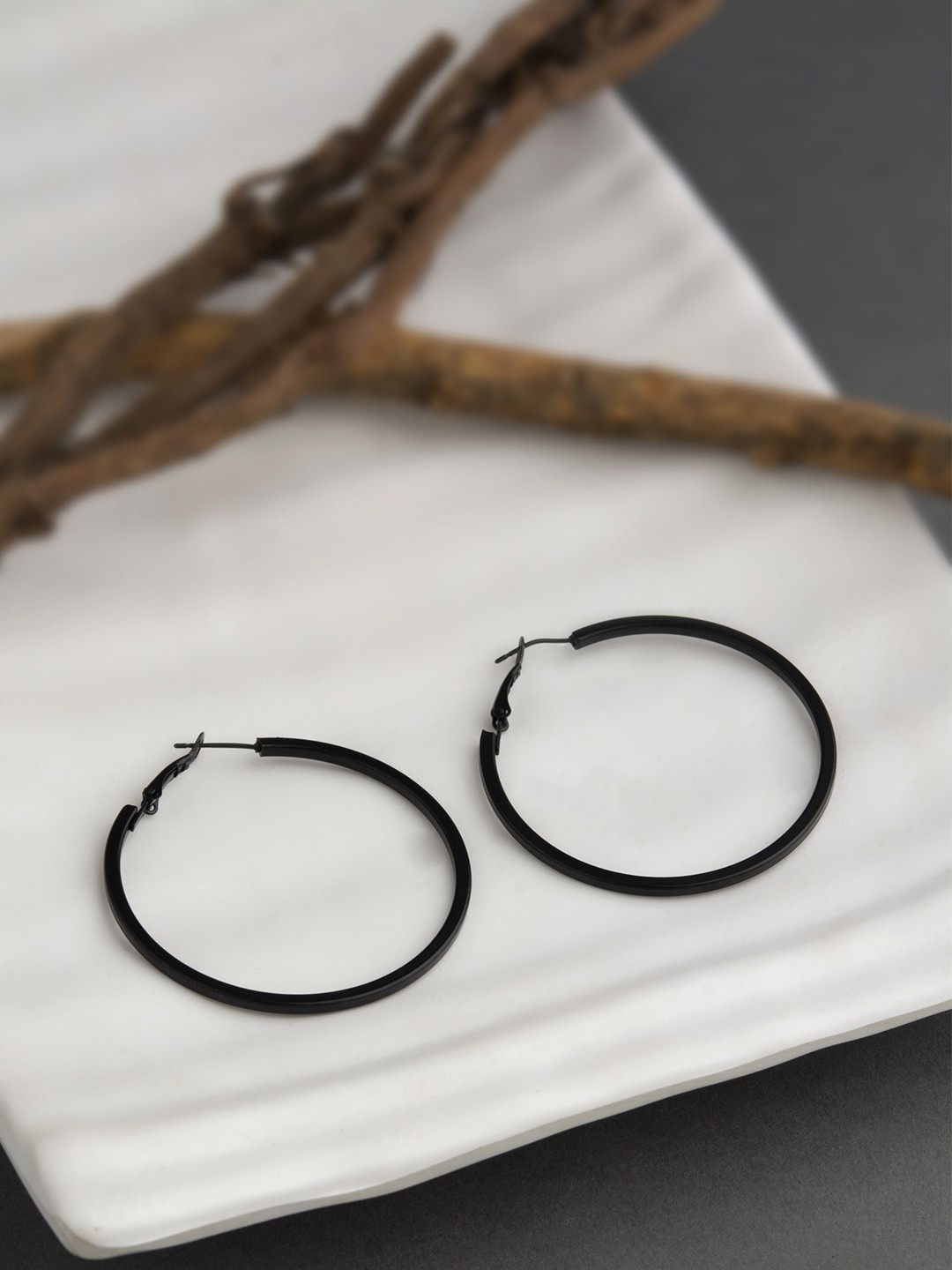 

E2O Gold-Plated Black Circular Hoop Earrings