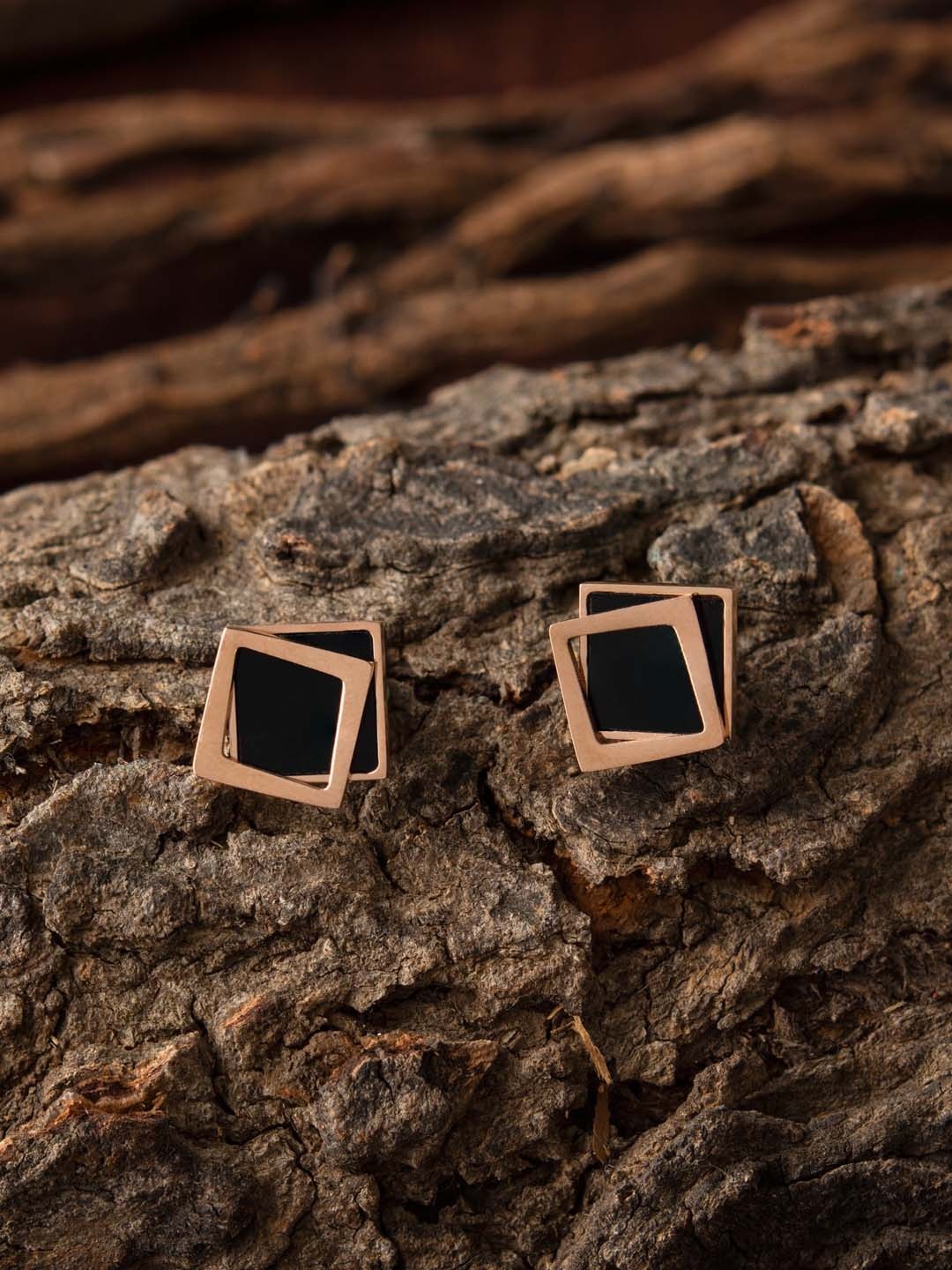 

E2O Rose Gold-Plated & Black Square Studs